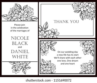 Vintage delicate greeting invitation card template design with flowers for wedding, marriage, bridal, birthday, Valentine's day. Romantic vector illustration.
