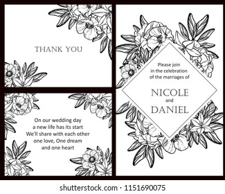 Vintage delicate greeting invitation card template design with flowers for wedding, marriage, bridal, birthday, Valentine's day. Romantic vector illustration.
