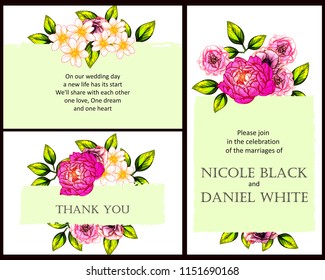 Vintage delicate greeting invitation card template design with flowers for wedding, marriage, bridal, birthday, Valentine's day. Romantic vector illustration.
