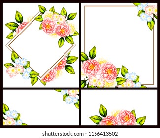 Vintage delicate greeting invitation card template design with flowers for wedding, marriage, bridal, birthday, Valentine's day. Romantic vector illustration.