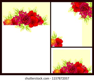 Vintage delicate greeting invitation card template design with flowers for wedding, marriage, bridal, birthday, Valentine's day. Romantic vector illustration.