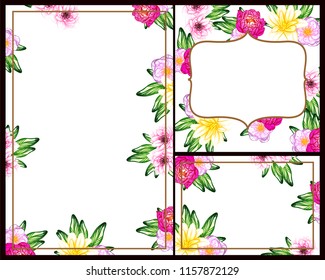 Vintage delicate greeting invitation card template design with flowers for wedding, marriage, bridal, birthday, Valentine's day. Romantic vector illustration.