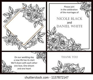 Vintage delicate greeting invitation card template design with flowers for wedding, marriage, bridal, birthday, Valentine's day. Romantic vector illustration.