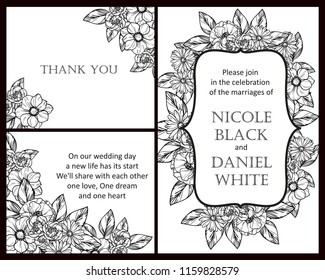 Vintage delicate greeting invitation card template design with flowers for wedding, marriage, bridal, birthday, Valentine's day. Romantic vector illustration.
