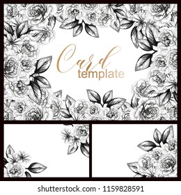 Vintage delicate greeting invitation card template design with flowers for wedding, marriage, bridal, birthday, Valentine's day. Romantic vector illustration.
