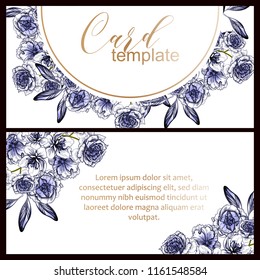 Vintage delicate greeting invitation card template design with flowers for wedding, marriage, bridal, birthday, Valentine's day. Romantic vector illustration.