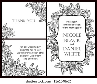 Vintage delicate greeting invitation card template design with flowers for wedding, marriage, bridal, birthday, Valentine's day. Romantic vector illustration.
