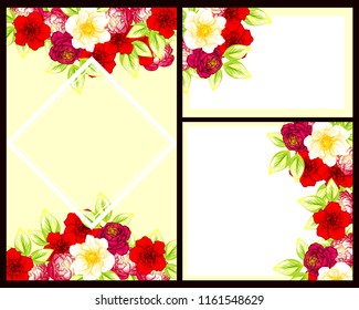 Vintage delicate greeting invitation card template design with flowers for wedding, marriage, bridal, birthday, Valentine's day. Romantic vector illustration.