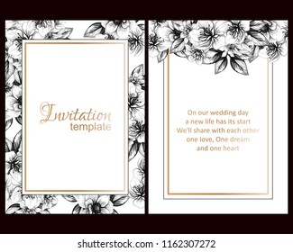 Vintage delicate greeting invitation card template design with flowers 