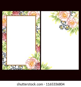 Vintage delicate greeting invitation card template design with flowers for wedding, marriage, bridal, birthday, Valentine's day. Romantic vector illustration.