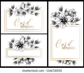 Vintage delicate greeting invitation card template design with flowers for wedding, marriage, bridal, birthday, Valentine's day. Romantic vector illustration.
