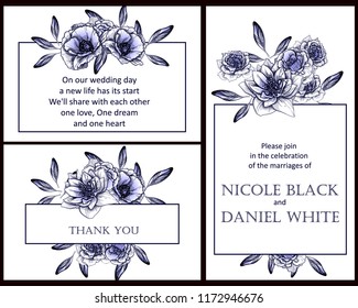 Vintage delicate greeting invitation card template design with flowers for wedding, marriage, bridal, birthday, Valentine's day. Romantic vector illustration.
