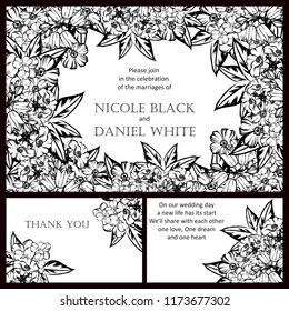 Vintage delicate greeting invitation card template design with flowers for wedding, marriage, bridal, birthday, Valentine's day. Romantic vector illustration.