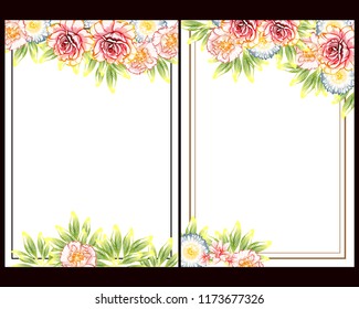 Vintage delicate greeting invitation card template design with flowers for wedding, marriage, bridal, birthday, Valentine's day. Romantic vector illustration.