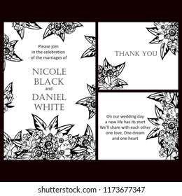 Vintage delicate greeting invitation card template design with flowers for wedding, marriage, bridal, birthday, Valentine's day. Romantic vector illustration.