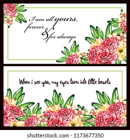 Vintage delicate greeting invitation card template design with flowers for wedding, marriage, bridal, birthday, Valentine's day. Romantic vector illustration.