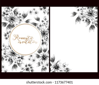 Vintage delicate greeting invitation card template design with flowers for wedding, marriage, bridal, birthday, Valentine's day. Romantic vector illustration.