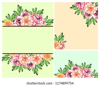 Vintage delicate greeting invitation card template design with flowers for wedding, marriage, bridal, birthday, Valentine's day. Romantic vector illustration.