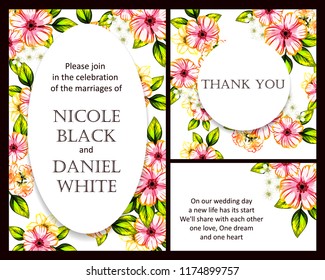 Vintage delicate greeting invitation card template design with flowers for wedding, marriage, bridal, birthday, Valentine's day. Romantic vector illustration.