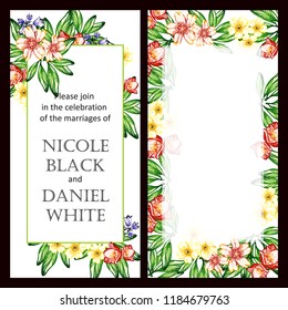 Vintage delicate greeting invitation card template design with flowers for wedding, marriage, bridal, birthday, Valentine's day. 