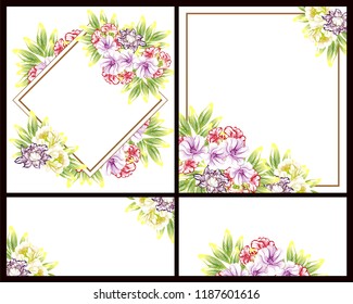 Vintage delicate greeting invitation card template design with flowers for wedding, marriage, bridal, birthday, Valentine's day. Romantic vector illustration.