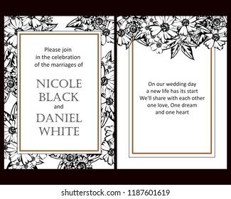 Vintage delicate greeting invitation card template design with flowers for wedding, marriage, bridal, birthday, Valentine's day. Romantic vector illustration.