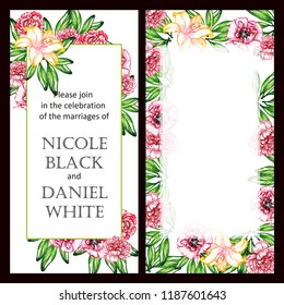 Vintage delicate greeting invitation card template design with flowers for wedding, marriage, bridal, birthday, Valentine's day. Romantic vector illustration.