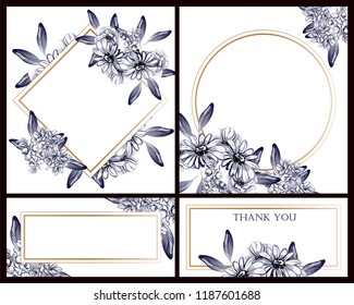 Vintage delicate greeting invitation card template design with flowers for wedding, marriage, bridal, birthday, Valentine's day. Romantic vector illustration.