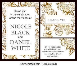 Vintage delicate greeting invitation card template design with flowers for wedding, marriage, bridal, birthday, Valentine's day. Romantic vector illustration.