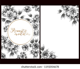 Vintage delicate greeting invitation card template design with flowers for wedding, marriage, bridal, birthday, Valentine's day. Romantic vector illustration.