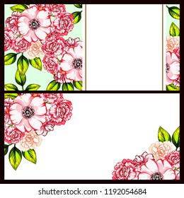 Vintage delicate greeting invitation card template design with flowers for wedding, marriage, bridal, birthday, Valentine's day. Romantic vector illustration.