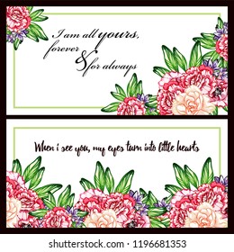 Vintage delicate greeting invitation card template design with flowers for wedding, marriage, bridal, birthday, Valentine's day. Romantic vector illustration.