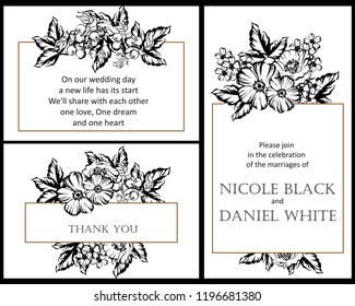 Vintage delicate greeting invitation card template design with flowers for wedding, marriage, bridal, birthday, Valentine's day. Romantic vector illustration.