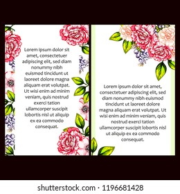 Vintage delicate greeting invitation card template design with flowers for wedding, marriage, bridal, birthday, Valentine's day. Romantic vector illustration.