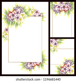 Vintage delicate greeting invitation card template design with flowers for wedding, marriage, bridal, birthday, Valentine's day. Romantic vector illustration.