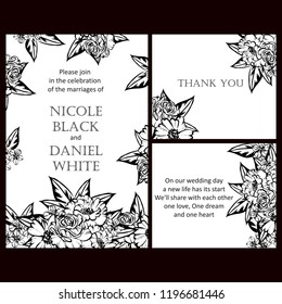 Vintage delicate greeting invitation card template design with flowers for wedding, marriage, bridal, birthday, Valentine's day. Romantic vector illustration.