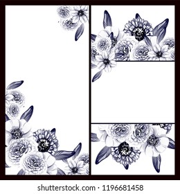 Vintage delicate greeting invitation card template design with flowers for wedding, marriage, bridal, birthday, Valentine's day. Romantic vector illustration.