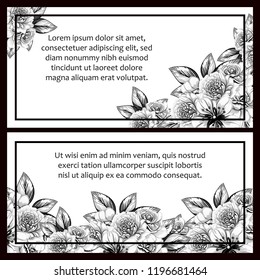 Vintage delicate greeting invitation card template design with flowers for wedding, marriage, bridal, birthday, Valentine's day. Romantic vector illustration.
