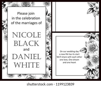 Vintage delicate greeting invitation card template design with flowers for wedding, marriage, bridal, birthday, Valentine's day. Romantic vector illustration.
