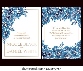 Vintage delicate greeting invitation card template design with flowers for wedding, marriage, bridal, birthday, Valentine's day. Romantic vector illustration.