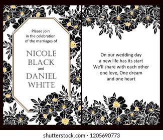 Vintage delicate greeting invitation card template design with flowers for wedding, marriage, bridal, birthday, Valentine's day. Romantic vector illustration.