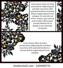 Vintage delicate greeting invitation card template design with flowers for wedding, marriage, bridal, birthday, Valentine's day. Romantic vector illustration.