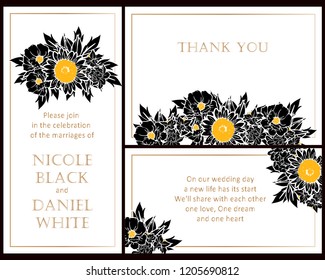 Vintage delicate greeting invitation card template design with flowers for wedding, marriage, bridal, birthday, Valentine's day. Romantic vector illustration.