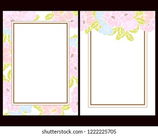 Vintage delicate greeting invitation card template design with flowers for wedding, marriage, bridal, birthday, Valentine's day. Romantic vector illustration.