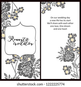 Vintage delicate greeting invitation card template design with flowers for wedding, marriage, bridal, birthday, Valentine's day. Romantic vector illustration.
