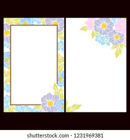 Vintage delicate greeting invitation card template design with flowers for wedding, marriage, bridal, birthday, Valentine's day. Romantic vector illustration.