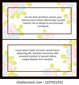 Vintage delicate greeting invitation card template design with flowers for wedding, marriage, bridal, birthday, Valentine's day. Romantic vector illustration.