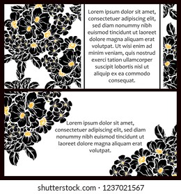 Vintage delicate greeting invitation card template design with flowers for wedding, marriage, bridal, birthday, Valentine's day. Romantic vector illustration.