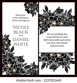 Vintage delicate greeting invitation card template design with flowers for wedding, marriage, bridal, birthday, Valentine's day. Romantic vector illustration.