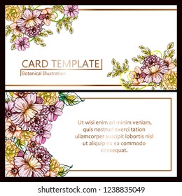 Vintage delicate greeting invitation card template design with flowers for wedding, marriage, bridal, birthday, Valentine's day. Romantic vector illustration.